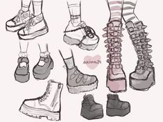 several pairs of shoes are shown in this drawing