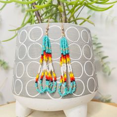 Beaded fringe earrings Southwestern Fringe Earrings With Round Beads, Beaded Fringe Dangle Earrings, Southwestern Fringe Dangle Earrings, Southwestern Beaded Fringe Dangle Earrings, Southwestern Style Beaded Fringe Dangle Earrings, Colorful Beads Long Drop Beaded Earrings, Colorful Beads Long Drop Earrings, Colorful Beaded Long Drop Earrings, Turquoise Earrings With Tassels And Round Beads