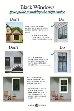 four different types of windows with instructions on the front, side and back window styles