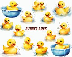 a bunch of rubber ducks in different stages of bathing and playing with each other on the water