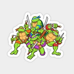 the teenage mutant turtles sticker is shown in full color and has two swords, one with