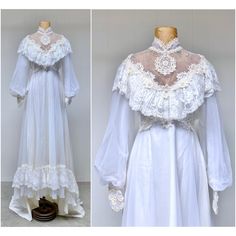 Wedding Dresses Plain, White Dress Victorian, Wedding Dress Empire Waist, Wedding Dress Empire, White Victorian Dress, Victorian Dress Gown, Vintage White Dress, Dress Empire Waist, Lace Neck