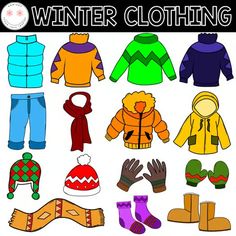 winter clothing clipart for kids and toddlers to print on paper or cut out