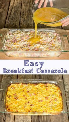 two pictures showing how to make an enchilada casserole with cheese