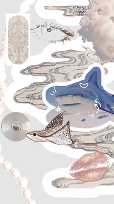 an image of various sea animals and seashells on a white background with pearls