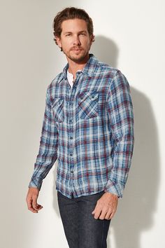 Rugged, versatile, and wonderfully comfortable, the Bighorn plaid shirt is your new favorite fall layering piece. Two chest pockets with sawtooth flaps add a distinct touch to this snap-front shirt that accompanies you on errands, to the ranch, or on an outback vacation with style. Made from all cotton that's been indigo ozone washed for softness. With antique copper snaps. Fall Layering, Fall Layers, The Ranch, Antique Copper, Layering Pieces, Plaid Shirt, Layering, Copper, Plaid