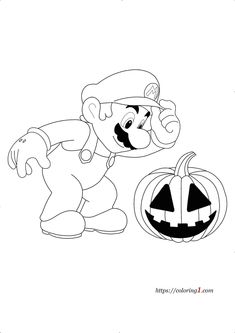 mario and his pumpkin coloring page