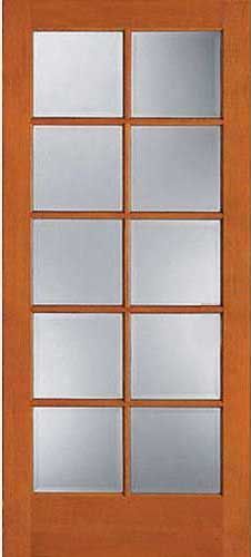 a wooden door with glass panels