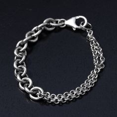 Sterling silver Mixed cable chain - 8mm / 3.4mm Bracelet length - 7 1/4 inches Lobster style clasp Designed and handmade in California Style number: B0003855 Silver Chain Bracelet, California Style, Wire Bracelet, Cable Chain, Chain Bracelet, Silver Chain, Cable, California, Bracelet