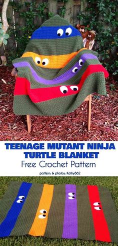 Teenage Mutant Ninja Turtle Blanket Free Crochet Pattern Crochet Blanket Boy, Turtle Blanket, Crochet Kids Blanket, Kat Haken, Crochet Baby Boy, Teenage Mutant Ninja Turtle, Manta Crochet, Haken Baby, Crochet For Boys