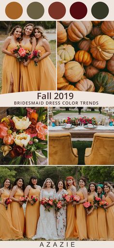 the bridesmaid's color palette for fall is orange, yellow and pink