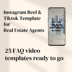 an instagram ad for real estate agent with the text 25 faq video templates ready to go