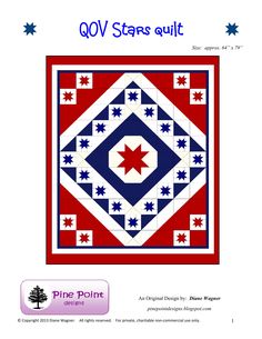 a quilt pattern with the words qqv states quilt written in red, white and blue