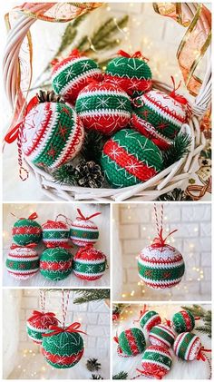 christmas ornaments in different colors and patterns