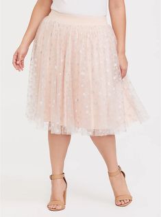 Plus Size Blush Pink Star Tulle Midi Skater Skirt, PALE BLUSH Star Skirt, Midi Skater Skirt, Button Midi Skirt, Mini Skater Skirt, Lace Midi Skirt, Starry Eyed, Striped Midi Skirt, Mini Pencil Skirt, Slip Skirts