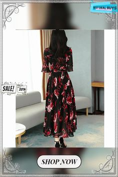 Women's Casual Dress Sheath Dress Swing Dress Floral Print V Neck Maxi Dress Active Fashion Outdoor Daily 3/4 Length Sleeve Regular Fit Black Yellow Red Spring Summer M L Xl Xxl 3xl Red Half Sleeve Dress For Fall, Red Half Sleeve Summer Dress, Red 3/4 Sleeve Dress For Spring, Red 3/4 Sleeve Dress For Fall, Red 3/4 Sleeve Spring Dress, Red 3/4 Sleeve Midi Dress For Fall, Red Midi Dress With 3/4 Sleeves For Fall, Chic Floral Print Maxi Length V-neck Dress, Red Midi Dress With 3/4 Sleeves