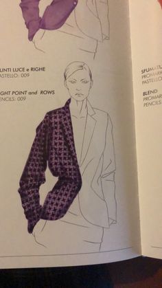 an open book with drawings of men's clothing