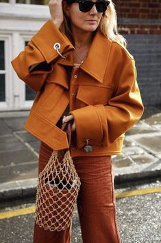 November Fashion, Fashion Me Now, Orange Jacket, Easy Style, Looks Street Style, Raincoats For Women, Orange Fashion, Denim Jacket Women, 가을 패션