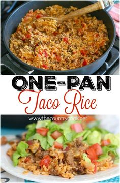 one - pan taco rice with lettuce and tomatoes