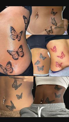 multiple pictures of butterflies on the side of women's butts and stomachs