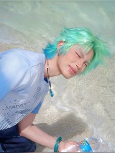 zakenko on tik tok Haku Boy Aesthetic, Pastel Mint Hair, White Hair With Blue Tips, Cyan Hair Color, Merman Hair, Hairstyles Dyed, Green And Blue Hair, Green Hair Color Ideas, Blue And Green Hair