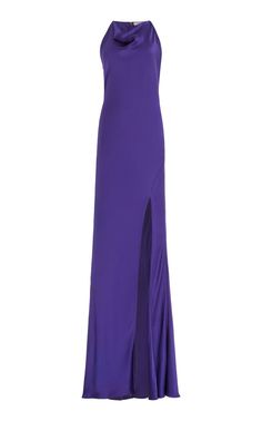 Satin Halter Maxi Dress By Lapointe | Moda Operandi Jewel Tone Bridesmaid Dresses, Purple One Shoulder Dress, Hat Jewelry, Purple Maxi Dress, Metallic Clutch, Halter Gown, Purple Outfits, Girl Closet, Halter Maxi Dress