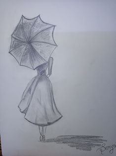 a drawing of a woman with an umbrella