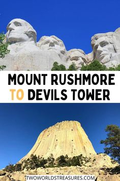 mount rushmore to devil's tower in the usa with text overlaying it