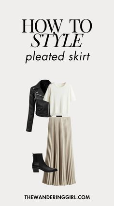 What To Wear With Pleated Skirt: 11 Simple Outfits - The Wandering Girl What To Wear With A Long Pleated Skirt, Pleated Skirt Fall Outfit, Pleated Skirt Outfit Fall, Pleated Skirt Outfit Casual, Chiffon Skirt Outfit, How To Style Pleated Skirt, Long Pleated Skirt Outfit, Pleated Maxi Skirt Outfit, Pleated Skirt Outfit Ideas