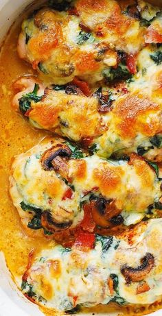 Smothered Baked Chicken, Smothered Chicken With Creamed Spinach, Chicken With Creamed Spinach, Chicken Breast Recipes Baked, Smothered Chicken, Bacon Stuffed Mushrooms, Breast Recipe, Creamed Spinach, Baked Chicken Breast