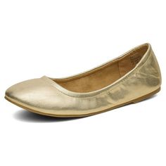 These flats feature a classic round-toe design with a soft lining, as well as a flexible, rubber outsole for easy movement.Complete your look with the stylish flat shoes, with acomfortable, cushioned footbed Balancing style and comfort, this stunning pair of flats is ideal for parties and other special occasion.From classic ballet flats in strong vivid fun colors, our collection of flats can complement your outfits easily. Most importantly, they are very comfortable for your feet. GOLD/PU Size 5.5 Gender: female.  Age Group: adult.  Pattern: solid. Stylish Flat Shoes, Wide Width Sandals, Ankle Strap Flats, Casual Dress Shoes, Summer Flats, Womens Ballet Flats, Ballerina Shoes, Flats Shoes, Slipper Shoes