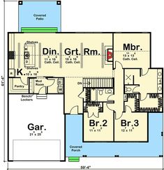 the floor plan for this house shows the living area, dining room and kitchen areas