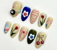 Nail Art Collage, Moomin Nails, Doodle Nails, Cute Simple Nails, Nail Time, Grunge Nails, Exotic Nails