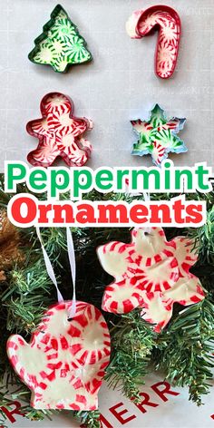 peppermint ornaments hanging from a christmas tree with the words peppermint ornaments on it