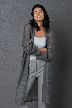 "Light cardigan, mouse grey - light like a wind! Soft, elegant, irreplaceable in warm spring - JUST MUST HAVE in summer. Made of thin kidmohair yarn, it perfectly fits into your handbag, doesn't rumple. Cardigan is onesize. Fits: US / CAN 6 (S), 8 (M), 10 (M) size. European S (36), M (38), L (40) size. Composition: 90% kidmohair wool, 10 % polyacrilic. Dimensions, non - streching the garment*: Length - 1 m / 39.37 \"; Width around - 120 cm / 47.24\" . Sleeves length are adjustable by rolling up Wedding Cardigan, Merino Wool Dress, Alpaca Cardigan, Light Cardigan, Cardigan Oversized, Warm Cardigan, Gilet Long, Mohair Cardigan, Knit Wrap