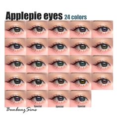 an image of many different colored eyes with the words apple eyes 24 colors on them