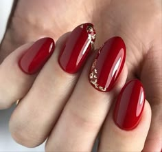 Red Wedding Nails, Red And Gold Nails, Red Gel Nails, Red Nail Art, Glittery Nails, Bride Nails