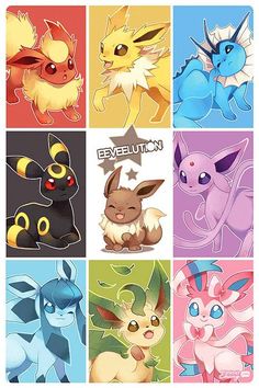 the pokemon characters are all different colors and sizes