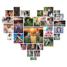 a heart shaped photo collage with many different pictures in it's center and the words love written below