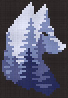 a cross stitch pattern of a blue and white horse with snow on it's back