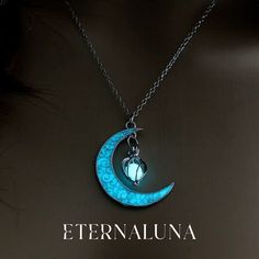 Beautiful and elegant crescent moon necklace that glows in the dark! 45cm link chain with 3.5cm Moon pendant. Perfect for moon-lovers or a Halloween gift. 3 Different colours available! 30 day money back guarantee. Halloween Moon Charm Jewelry As Gift, Mystical Luminous Jewelry Gift, Mystical Luminous Jewelry For Gifts, Silver Glow In The Dark Jewelry For Party, Silver Glow-in-the-dark Jewelry For Party, Magic Clothes, Glow Jewelry, Halloween 3, Jewelry Accessories Ideas