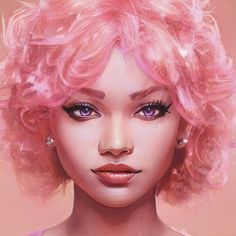 a digital painting of a woman with pink hair