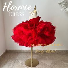 This red feather dress is the perfect mix of glamorous and fun for any young girl's special day. It features an off-the-shoulder satin bodice with a knee length tutu inspired by ballerinas; complete with goose feathers and horsehair braid that will leave your daughter feeling like an absolute princess. Red Feather Dress, Feather Layers, Tulle Ruffle Skirt, Feather Trim Dress, Cheerful Aesthetic, Dress With Feather Trim, Red Dress Design, Red Tutu Dress, Red Flower Girl