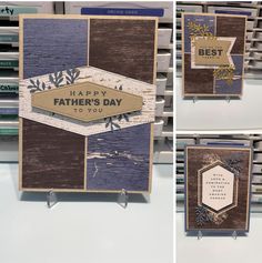 two pictures of father's day cards on display