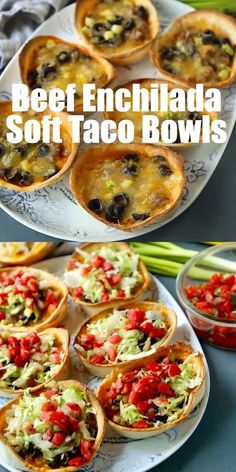 beef enchilada soft taco bowls on a plate