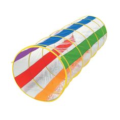 a colorful tube filled with lots of different colored plastic bags on top of each other