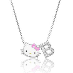 PRICES MAY VARY. Hello Kitty Letter Necklace: An initial necklace for Hello Kitty lovers, this officially licensed Hello Kitty necklace features an enamel-plated Hello Kitty pendant with a pink bow and sliding letter charm in twinkling pave cubic zirconia. Necklace with initials is crafted from silver flash-plated brass Personalized Hello Kitty Accessories: Sliding letter B charm sits beside the Hello Kitty pendant on the cute necklace. A initial necklace is a special piece of Hello Kitty jewelr Hello Kitty Initial, Hello Kitty Necklace, Shop Hello Kitty, Letter Necklace Silver, Hello Kitty Gifts, Butterfly Photography, Kitty Necklace, Hello Kitty Jewelry, Kitty Accessories