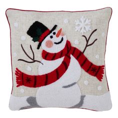 a white pillow with a snowman on it