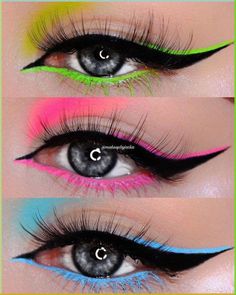 Rainbow Eye Makeup, Eye Makeup Images, Drag Make-up, Pretty Eye Makeup, Face Charts, Neon Makeup, Cute Eye Makeup, Graphic Makeup, Rave Makeup