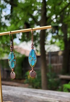 These unusual turquoise Czech glass beads have a unique Picasso wash.  I've paired them with copper accent beads and copper dangles. Love the simple design! Love the Boho look! I let the beads speak for themselves:) Lightweight as all my earrings are.  Unique/one of a kind design. These  earrings are just over 1 1/2 inches in length, including the copper hooks.  Versatile look for work, casual attire, or the beach.  Great gift for yourself (just because), for a friends, birthday or anniversary.  Simply gorgeous! Enjoy! Adjustable Turquoise Beaded Copper Earrings, Turquoise Beaded Copper Earrings, Turquoise Copper Earrings, Bohemian Blue Electroformed Earrings, Ceramic Necklace, Copper Accents, Friends Birthday, Lightweight Earrings, Earrings Boho